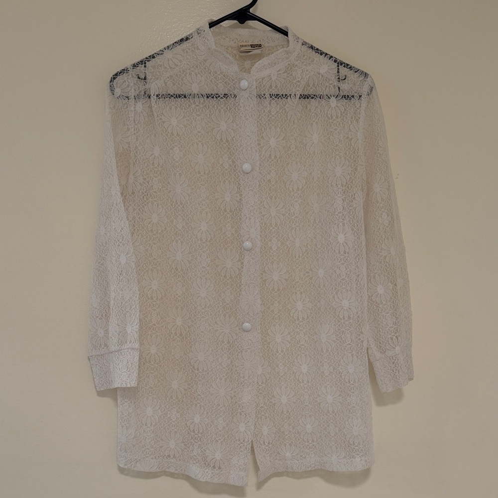Vintage Sears White Lace Women's Button Down Shirt